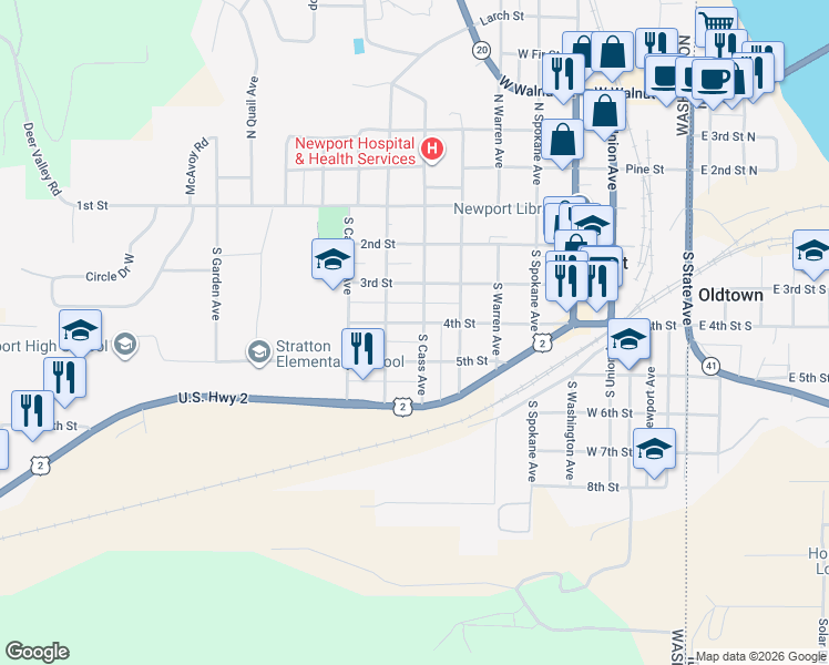 map of restaurants, bars, coffee shops, grocery stores, and more near 730 4th Street in Newport