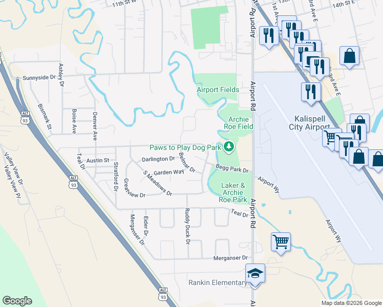map of restaurants, bars, coffee shops, grocery stores, and more near 2013-2023 Bluestone Drive in Kalispell