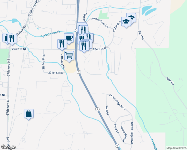 map of restaurants, bars, coffee shops, grocery stores, and more near 7969 200th Street Northeast in Arlington