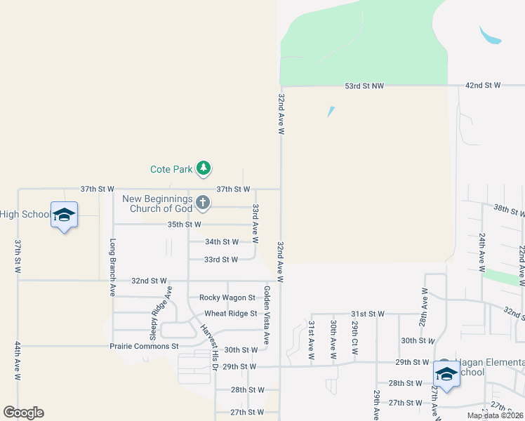 map of restaurants, bars, coffee shops, grocery stores, and more near 32nd Avenue West in Williston