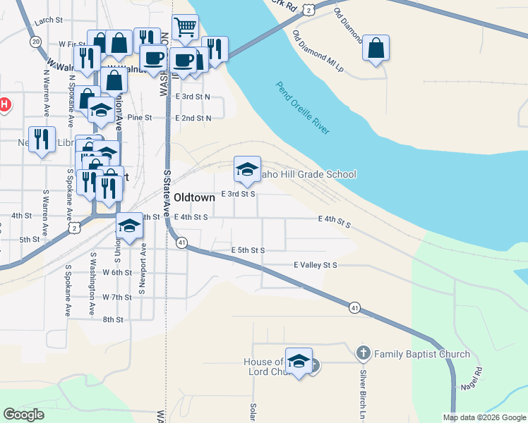 map of restaurants, bars, coffee shops, grocery stores, and more near 561 East 3rd Street South in Oldtown