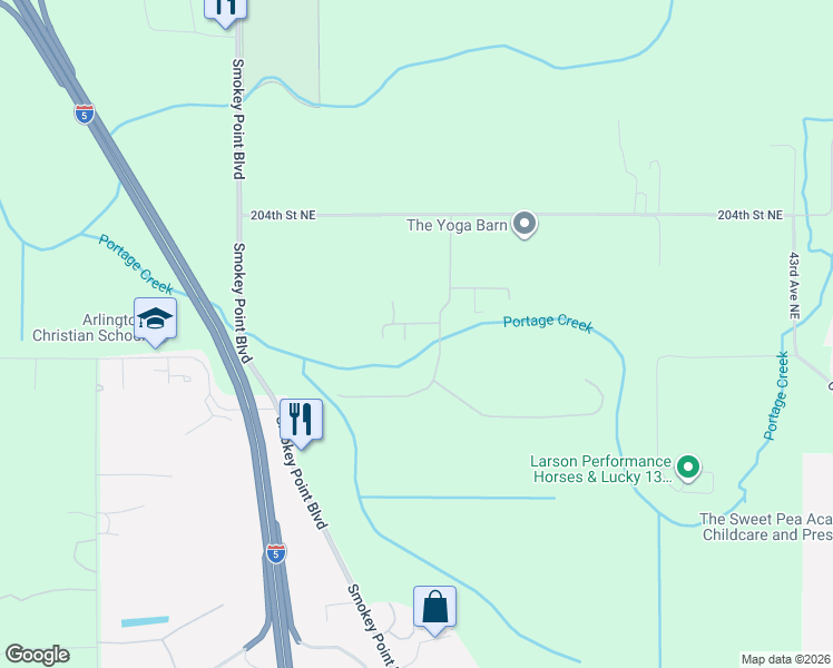 map of restaurants, bars, coffee shops, grocery stores, and more near 20102 33rd Avenue Northeast in Arlington