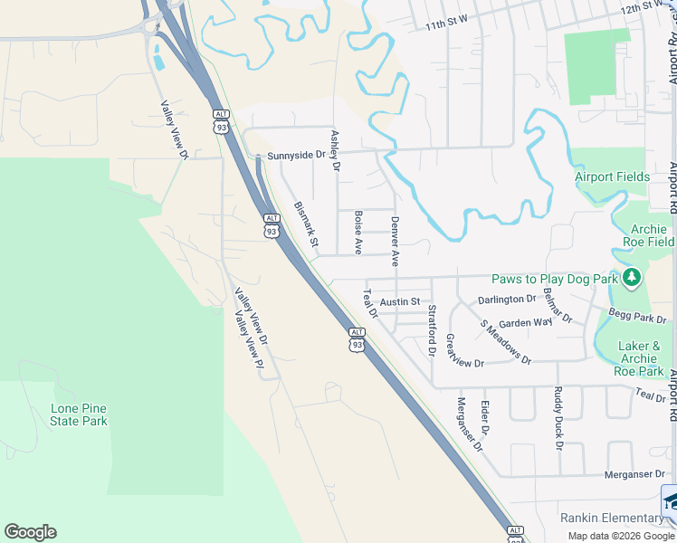 map of restaurants, bars, coffee shops, grocery stores, and more near 1716 Bluestone Drive in Kalispell