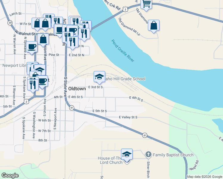 map of restaurants, bars, coffee shops, grocery stores, and more near 561 East 3rd Street South in Oldtown