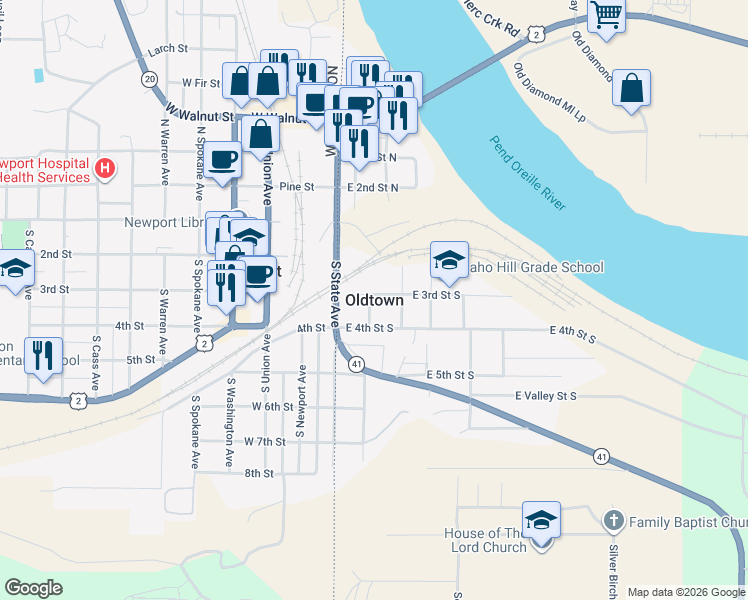 map of restaurants, bars, coffee shops, grocery stores, and more near in Oldtown