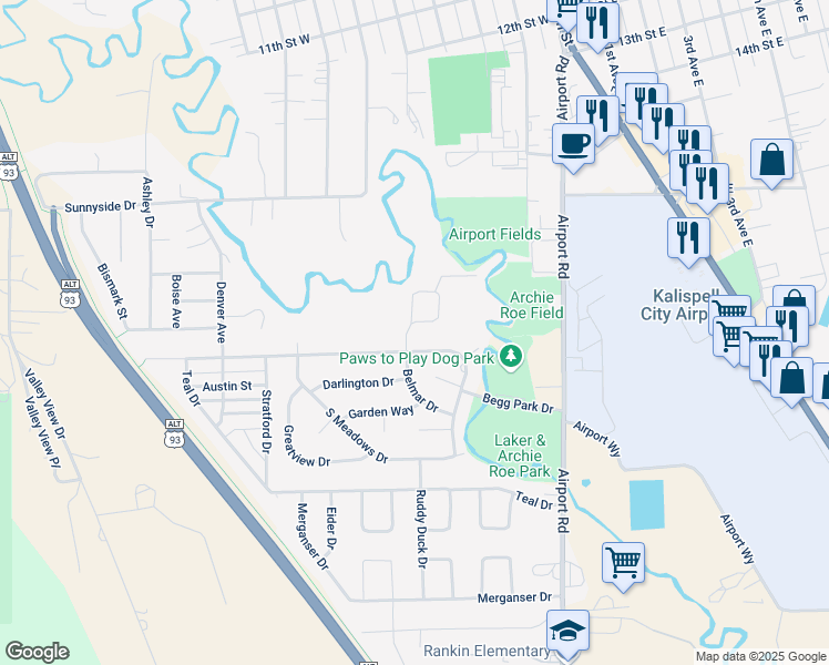map of restaurants, bars, coffee shops, grocery stores, and more near 2013-2023 Bluestone Drive in Kalispell