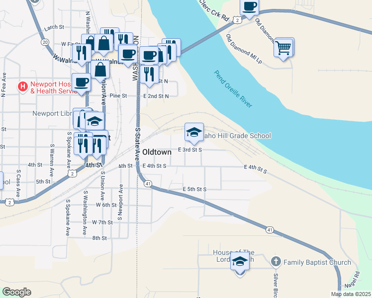 map of restaurants, bars, coffee shops, grocery stores, and more near 402 East 3rd Street South in Oldtown