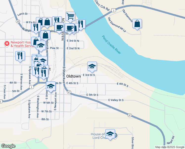 map of restaurants, bars, coffee shops, grocery stores, and more near 402 East 3rd Street South in Oldtown
