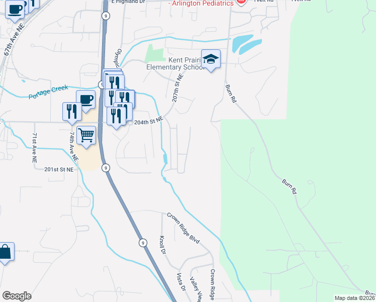 map of restaurants, bars, coffee shops, grocery stores, and more near 20227 80th Avenue Northeast in Arlington