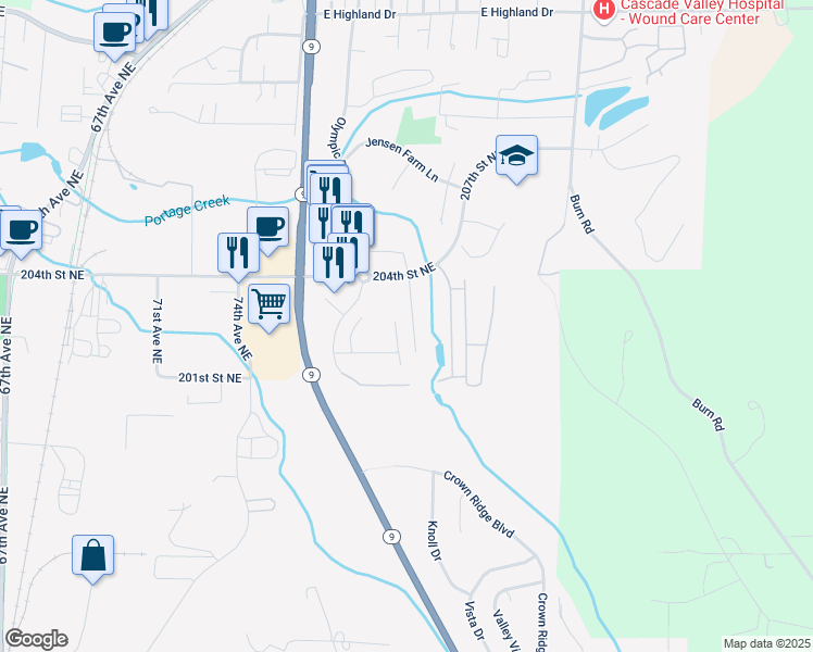 map of restaurants, bars, coffee shops, grocery stores, and more near 20300 79th Drive Northeast in Arlington