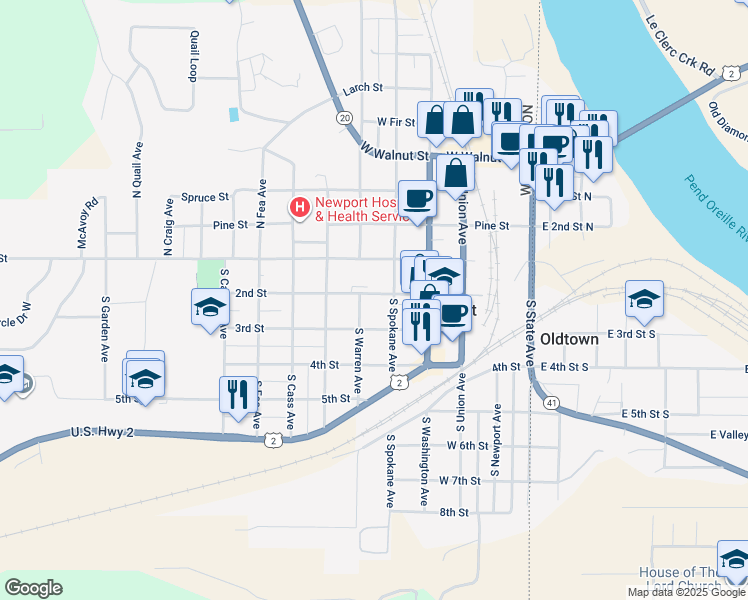 map of restaurants, bars, coffee shops, grocery stores, and more near 525 2nd Street in Newport