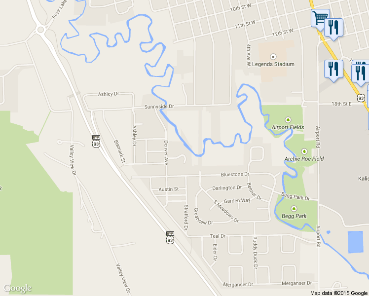 map of restaurants, bars, coffee shops, grocery stores, and more near 123 Rimrock Court in Kalispell