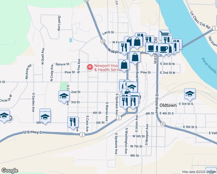 map of restaurants, bars, coffee shops, grocery stores, and more near 525 2nd Street in Newport