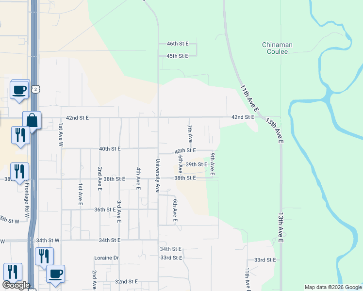 map of restaurants, bars, coffee shops, grocery stores, and more near 617 40th Street East in Williston