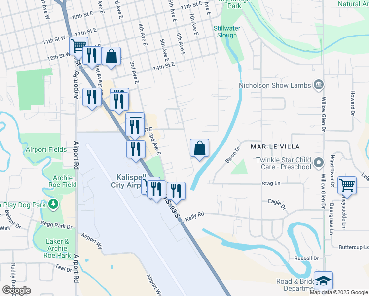 map of restaurants, bars, coffee shops, grocery stores, and more near 1908 5th Avenue East in Kalispell