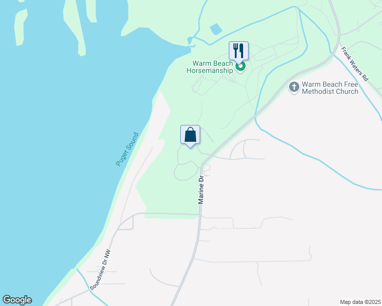 map of restaurants, bars, coffee shops, grocery stores, and more near 20420 Marine Drive in Stanwood