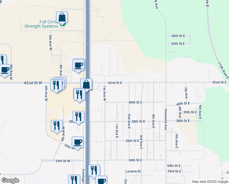 map of restaurants, bars, coffee shops, grocery stores, and more near 122 42nd Street West in Williston