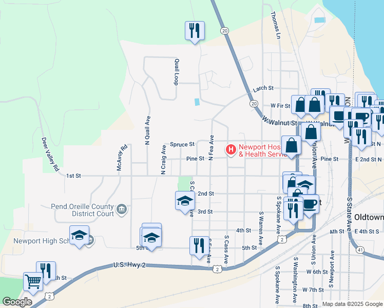 map of restaurants, bars, coffee shops, grocery stores, and more near 30 Spruce Street in Newport