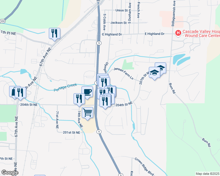 map of restaurants, bars, coffee shops, grocery stores, and more near 20616 Anna Lane in Arlington