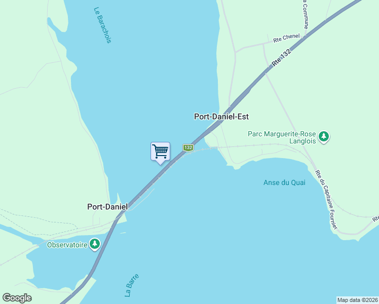 map of restaurants, bars, coffee shops, grocery stores, and more near 541 Québec 132 in Port-Daniel