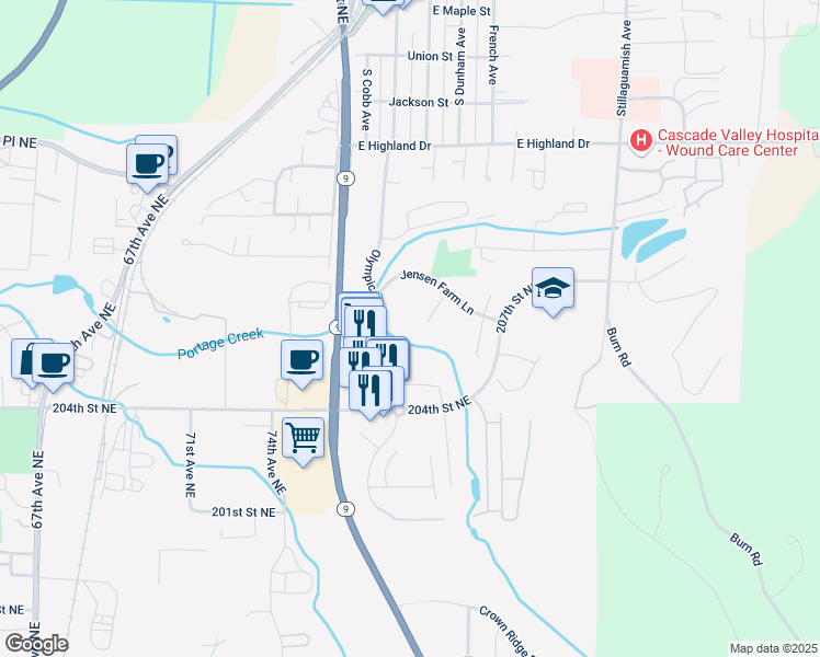 map of restaurants, bars, coffee shops, grocery stores, and more near 20616 Anna Lane in Arlington
