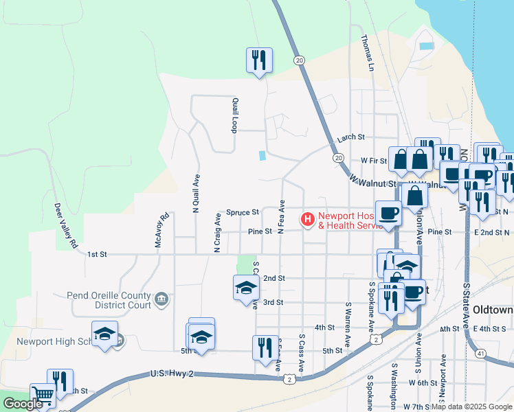 map of restaurants, bars, coffee shops, grocery stores, and more near 30 Spruce Street in Newport