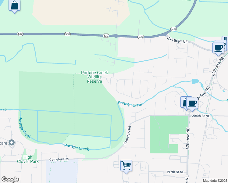 map of restaurants, bars, coffee shops, grocery stores, and more near 20612 59th Drive Northeast in Arlington