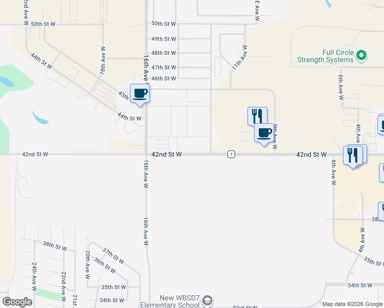 map of restaurants, bars, coffee shops, grocery stores, and more near 1502 42nd Street West in Williston