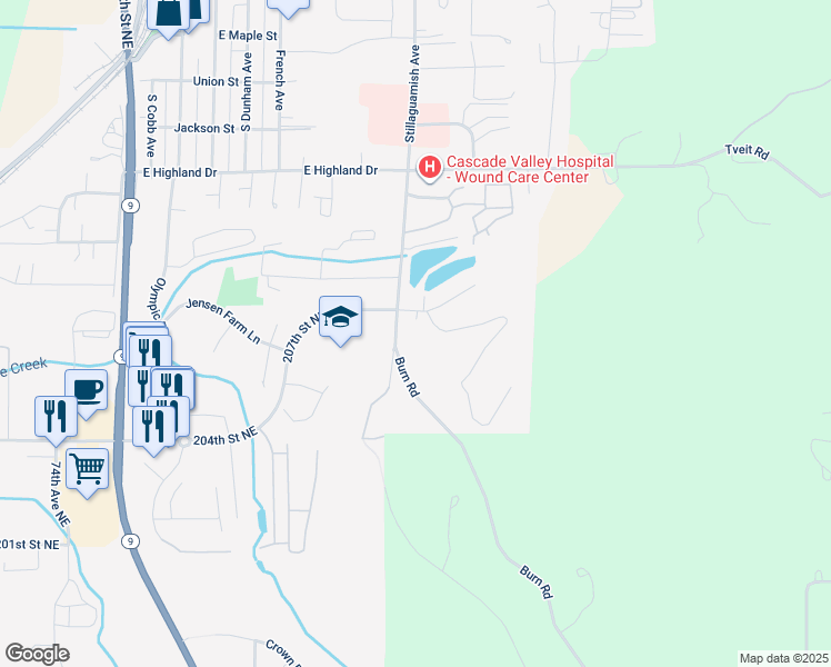 map of restaurants, bars, coffee shops, grocery stores, and more near 8400 207th Place Northeast in Arlington