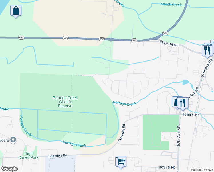 map of restaurants, bars, coffee shops, grocery stores, and more near 20701 Circle Bluff Drive in Arlington