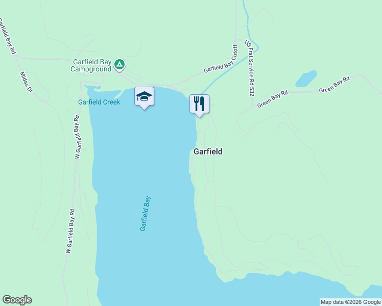 map of restaurants, bars, coffee shops, grocery stores, and more near 1821-1999 Garfield Bay Road in Sagle