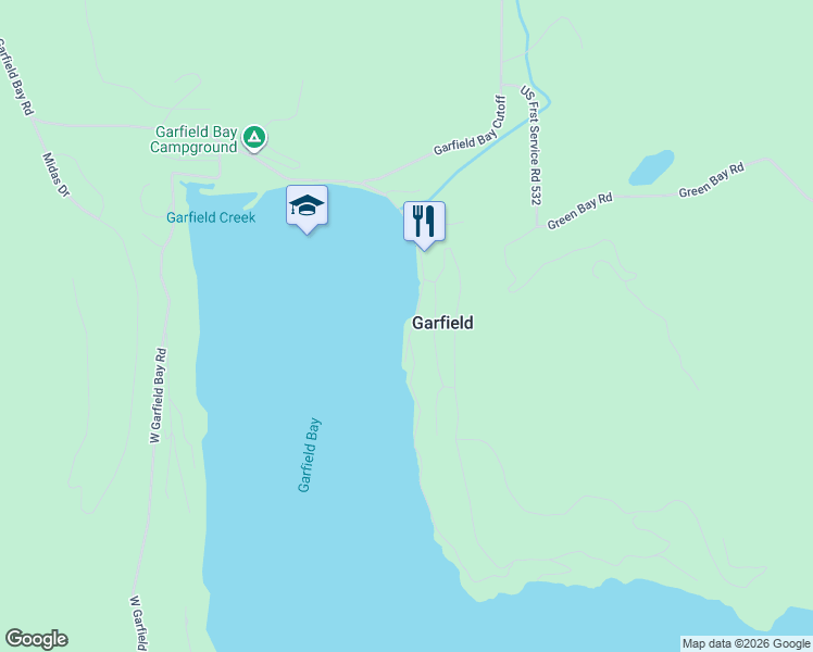 map of restaurants, bars, coffee shops, grocery stores, and more near 1821-1999 Garfield Bay Road in Sagle