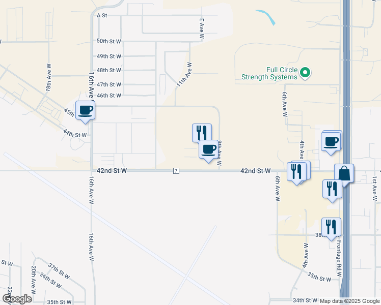 map of restaurants, bars, coffee shops, grocery stores, and more near 1100 42nd Street West in Williston