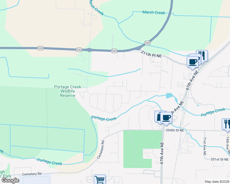 map of restaurants, bars, coffee shops, grocery stores, and more near 6207 207th Street Northeast in Arlington