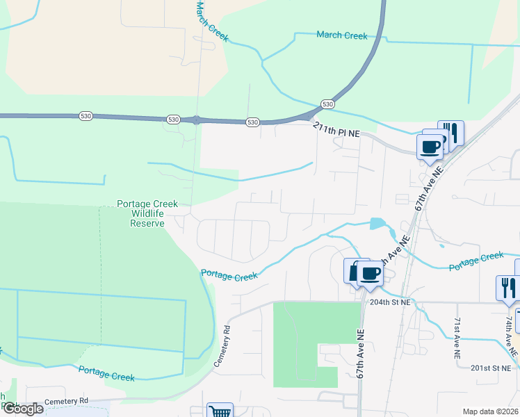 map of restaurants, bars, coffee shops, grocery stores, and more near 6204 209th Street Northeast in Arlington