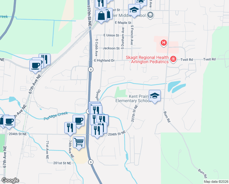 map of restaurants, bars, coffee shops, grocery stores, and more near 7805 Jensen Farm Lane in Arlington