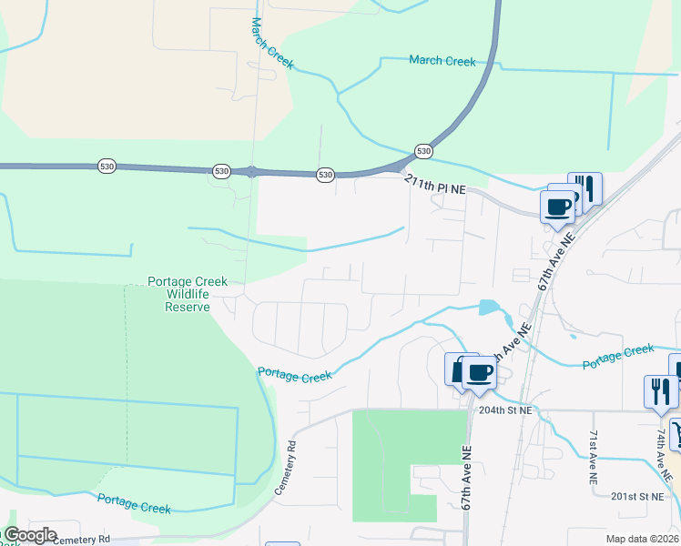 map of restaurants, bars, coffee shops, grocery stores, and more near 6207 207th Street Northeast in Arlington