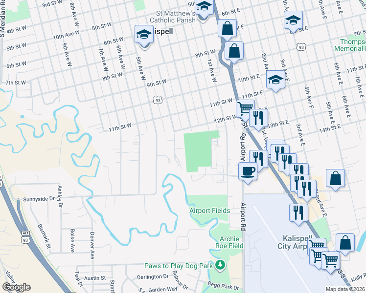 map of restaurants, bars, coffee shops, grocery stores, and more near 1310 4th Avenue West in Kalispell