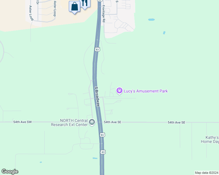 map of restaurants, bars, coffee shops, grocery stores, and more near 5400 U.S. 83 in Minot