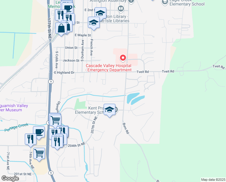 map of restaurants, bars, coffee shops, grocery stores, and more near 21125 81st Drive Northeast in Arlington