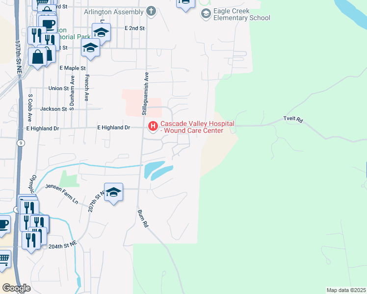 map of restaurants, bars, coffee shops, grocery stores, and more near 8510 212th Street Northeast in Arlington