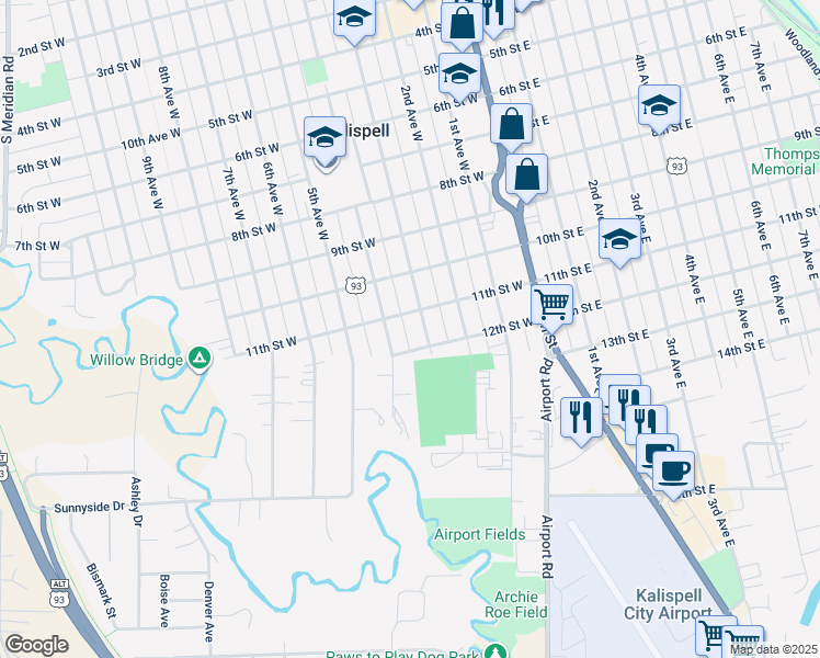map of restaurants, bars, coffee shops, grocery stores, and more near 1028 3rd Ave E in Kalispell
