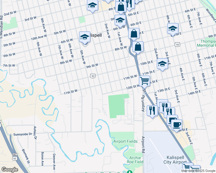 map of restaurants, bars, coffee shops, grocery stores, and more near 1028 3rd Ave E in Kalispell