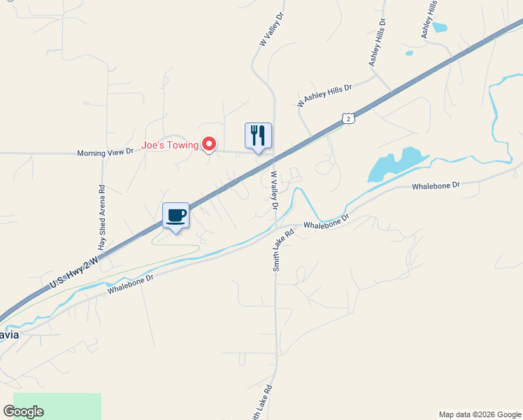 map of restaurants, bars, coffee shops, grocery stores, and more near 50 West Valley Drive in Kalispell