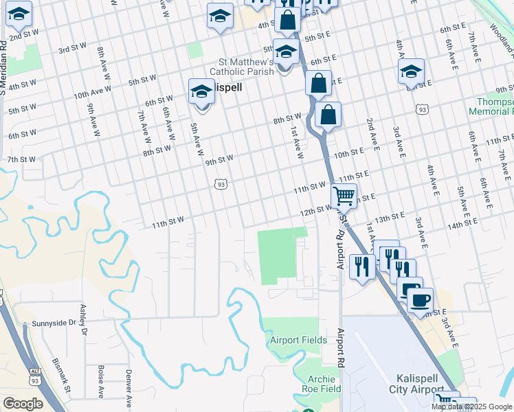 map of restaurants, bars, coffee shops, grocery stores, and more near 1028 3rd Ave E in Kalispell