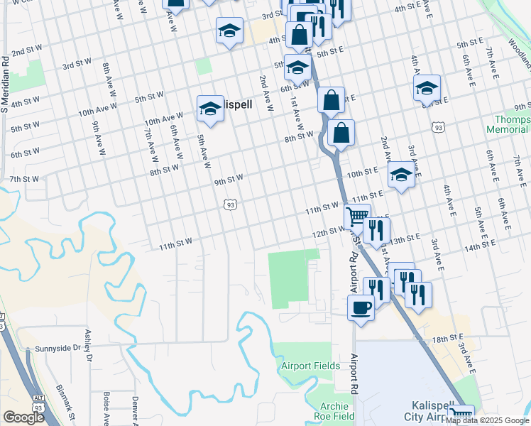 map of restaurants, bars, coffee shops, grocery stores, and more near 1028 3rd Avenue West in Kalispell