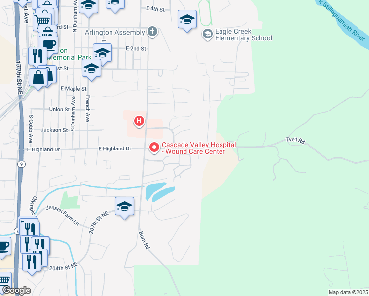 map of restaurants, bars, coffee shops, grocery stores, and more near 8510 212th Street Northeast in Arlington