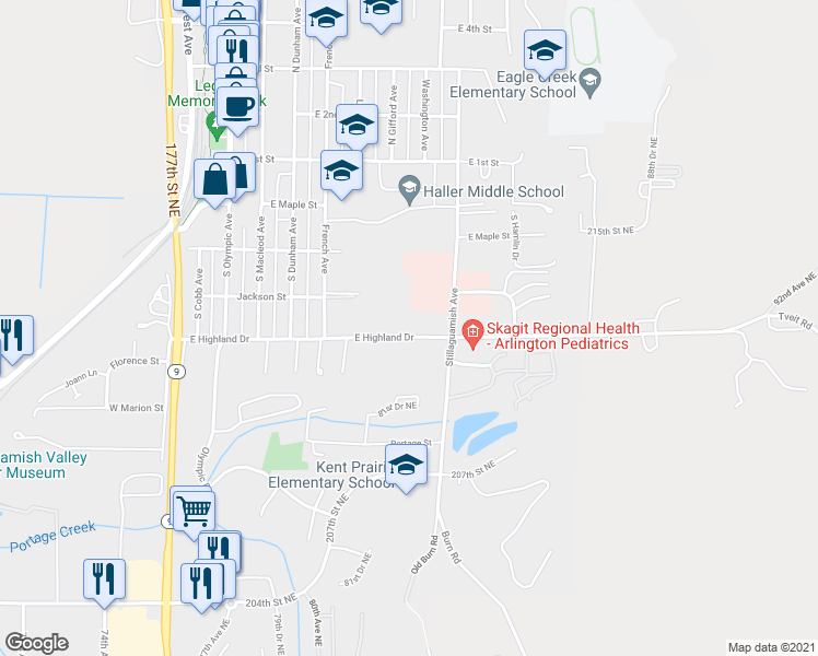 map of restaurants, bars, coffee shops, grocery stores, and more near 717 East Highland Drive in Arlington
