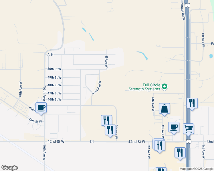 map of restaurants, bars, coffee shops, grocery stores, and more near 4915 11th Avenue West in Williston
