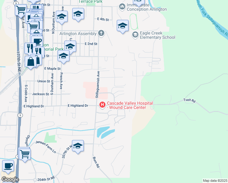 map of restaurants, bars, coffee shops, grocery stores, and more near 910 Medical Center Drive in Arlington